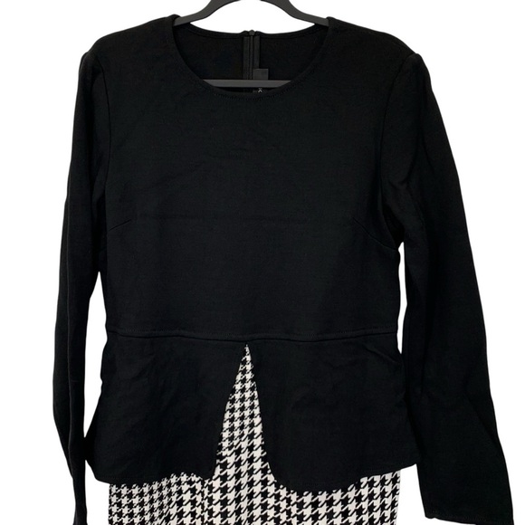 St. John Dress Womens 14 Black Houndstooth Peplum Milano Knit Stretch Sheath - Picture 4 of 10